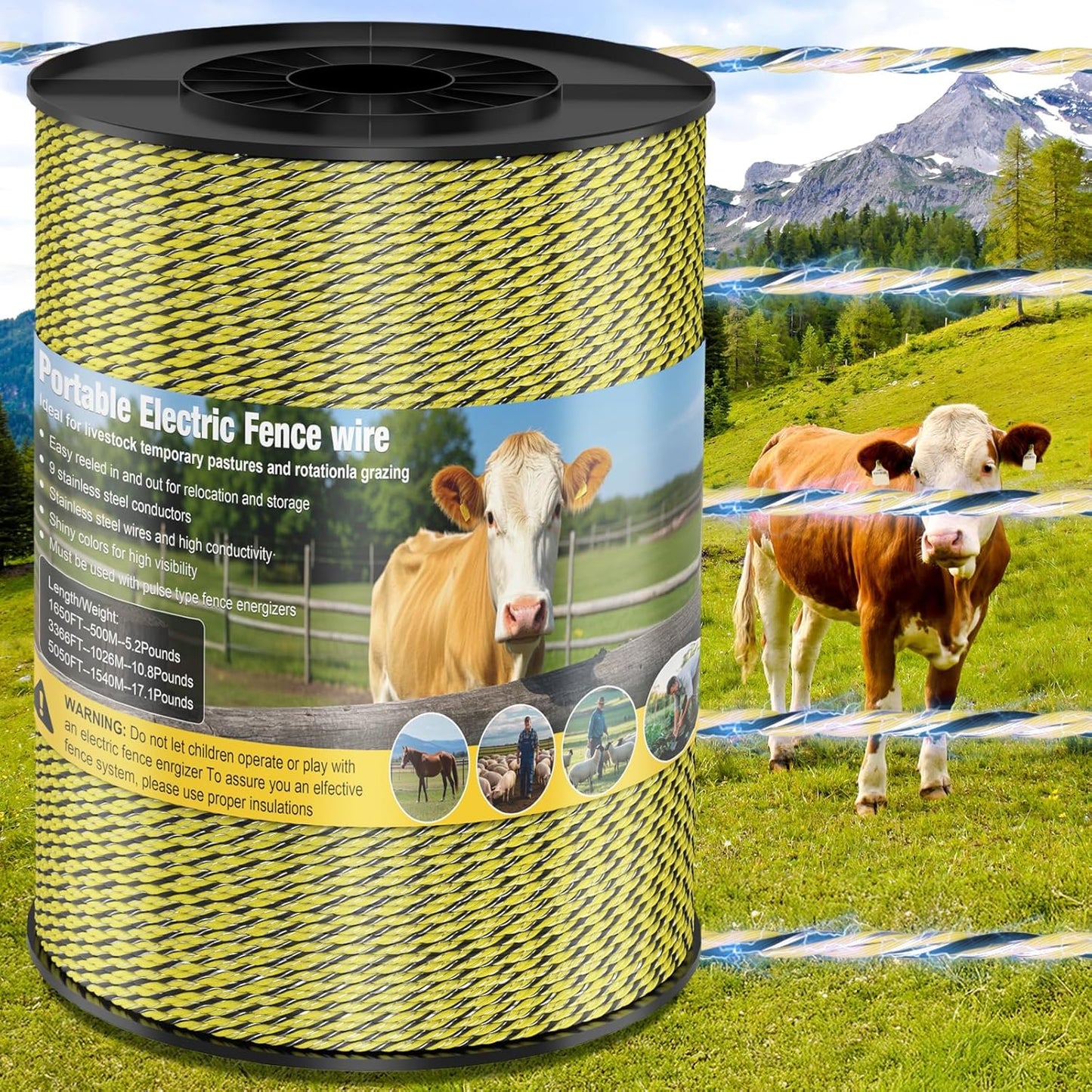 Electric Fence Wire 3366FT with 9 Stainless Steel Strands