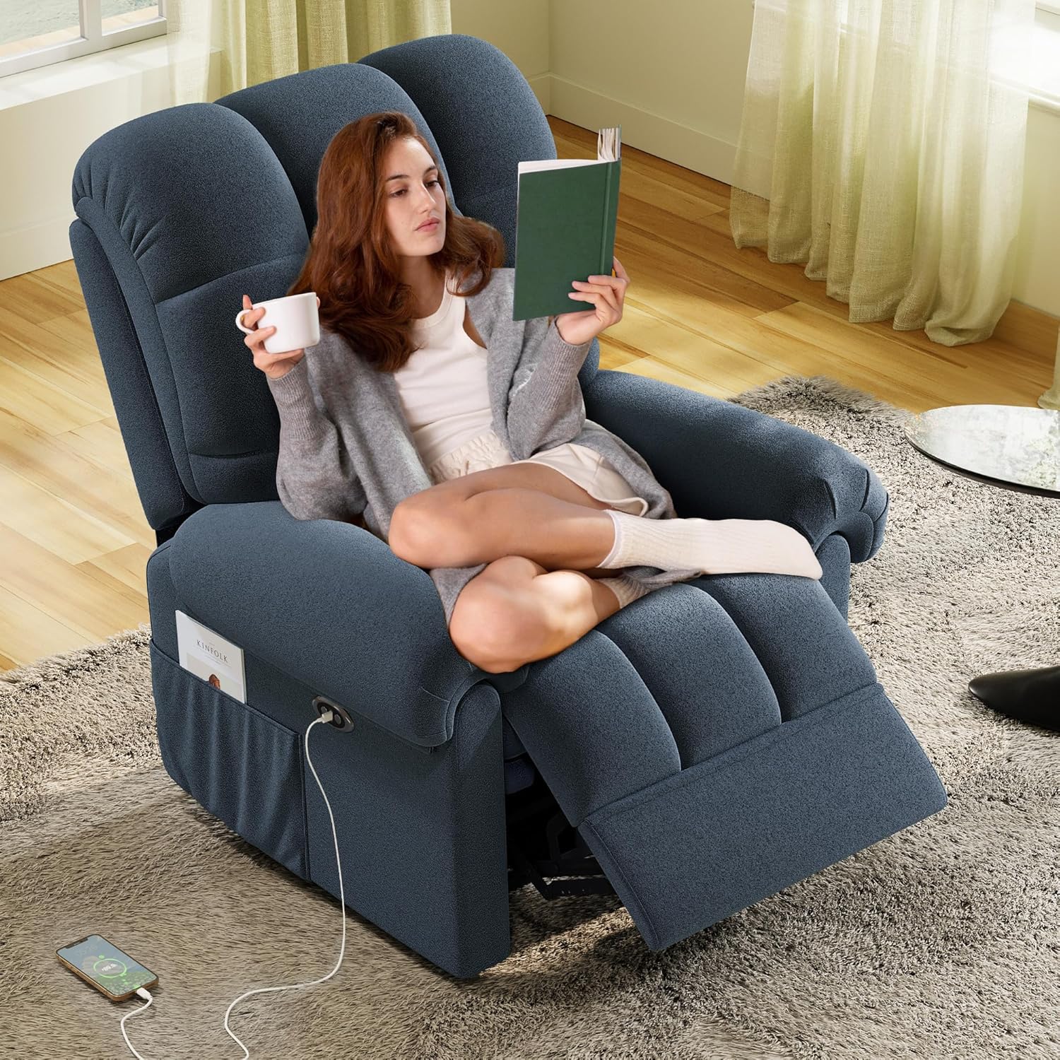 Ultra-Comfy Power Recliner: USB Port, Teddy Fleece, Easy Assembly