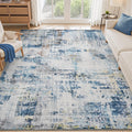 Blue Washable Area Rug 8x10 - Water Repellent Low Pile Comfort