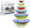 Glass Mixing Bowl Set 12 Pc with Ombre Blue Lids - Nesting
