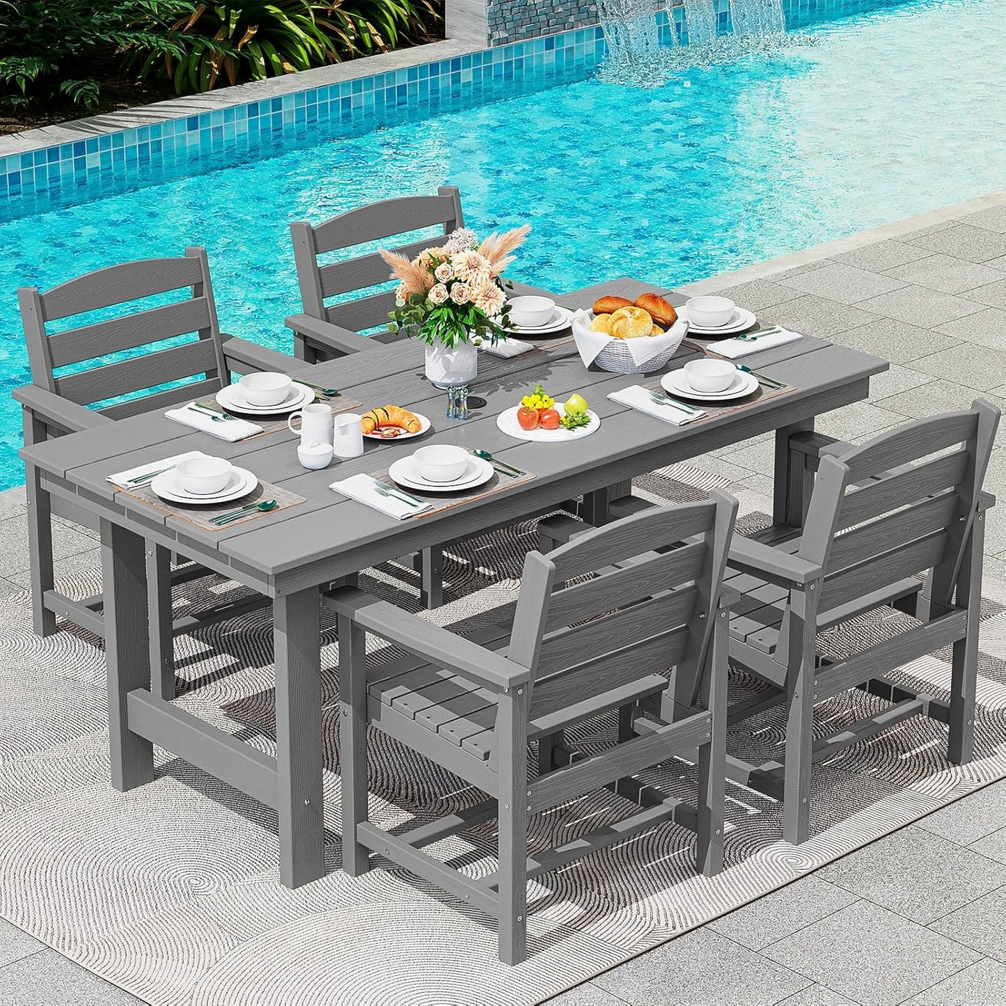 Modern Patio Dining Set with Umbrella Hole & 4 Chairs, Grey