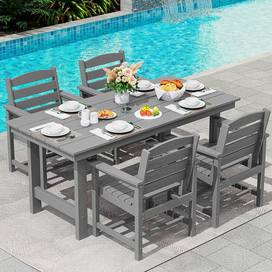Modern Patio Dining Set with Umbrella Hole & 4 Chairs, Grey