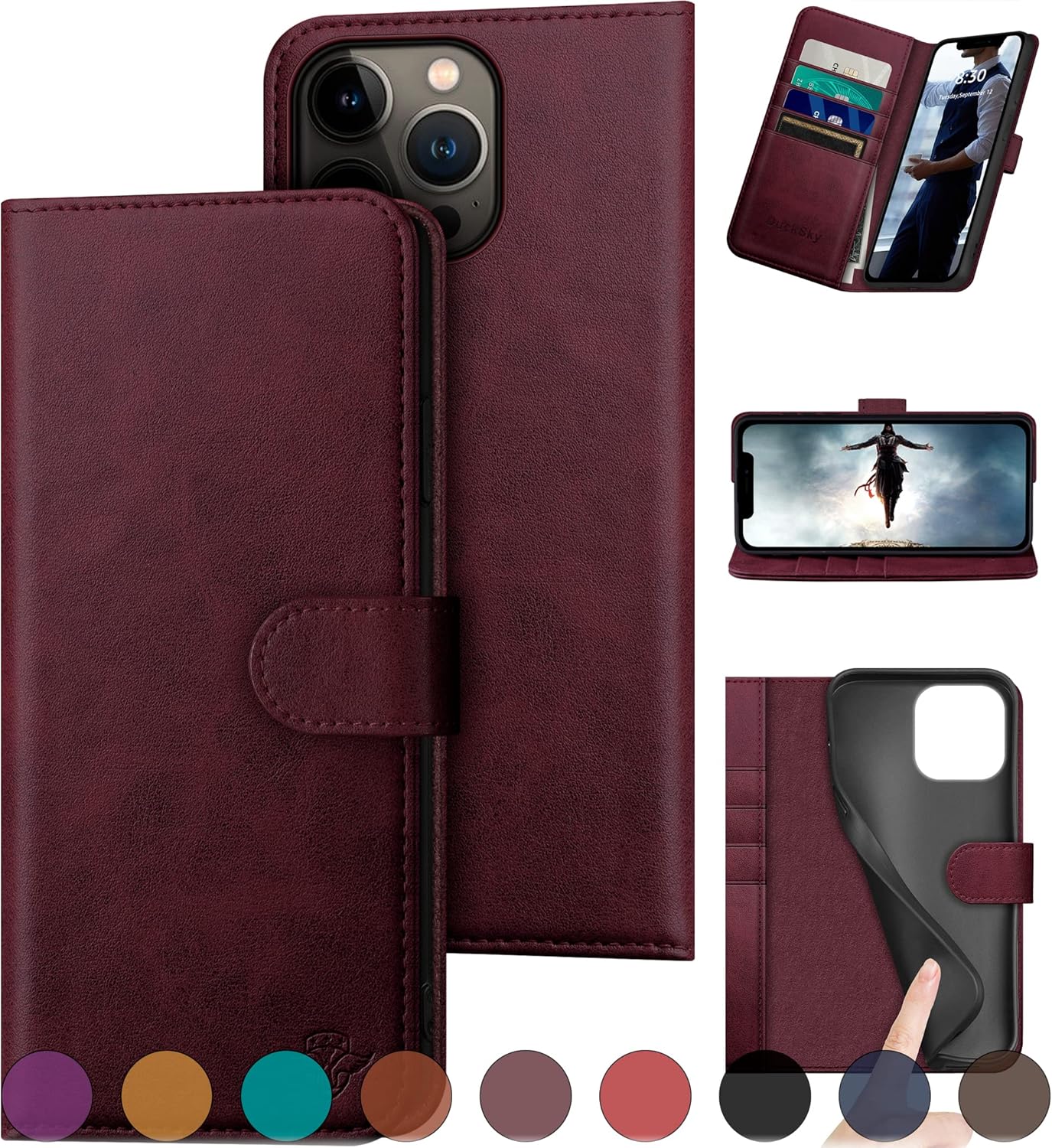 Genuine Leather Wallet Case for iPhone 13 Pro Max with RFID Blocking
