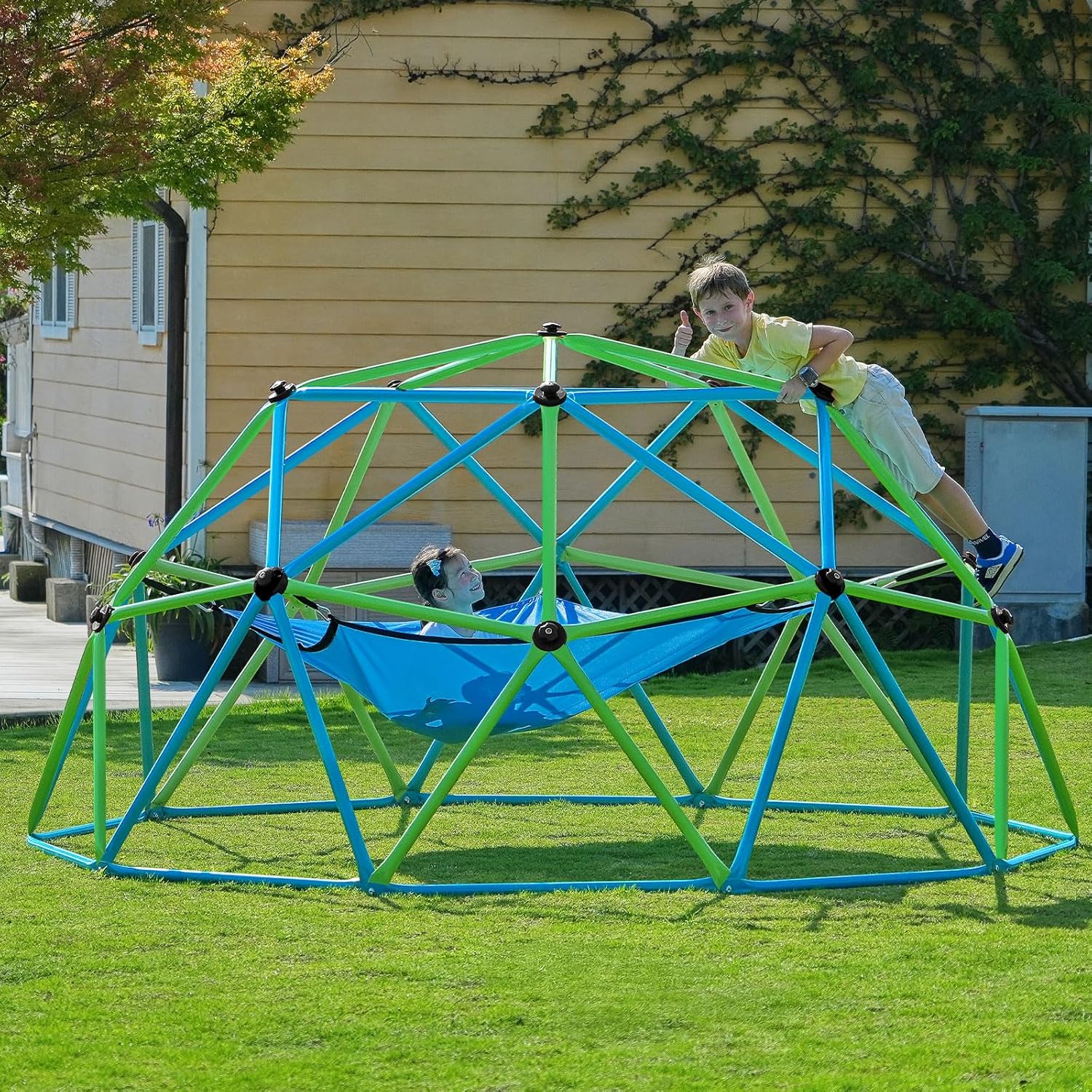10FT Climbing Dome with Hammock for Kids Outdoor Play Equipment