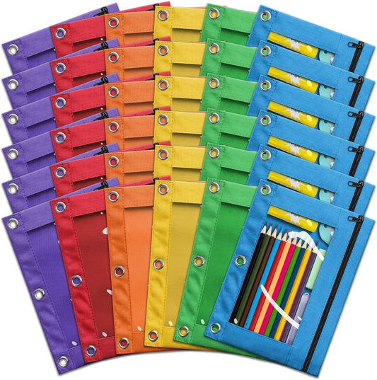 Durable Pencil Pouch for 3 Ring Binder - 36 Pack Assorted Colors
