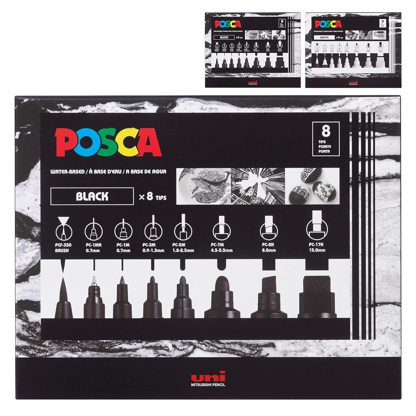 Uni Posca 8-Tip Acrylic Paint Marker Set for Creative Projects