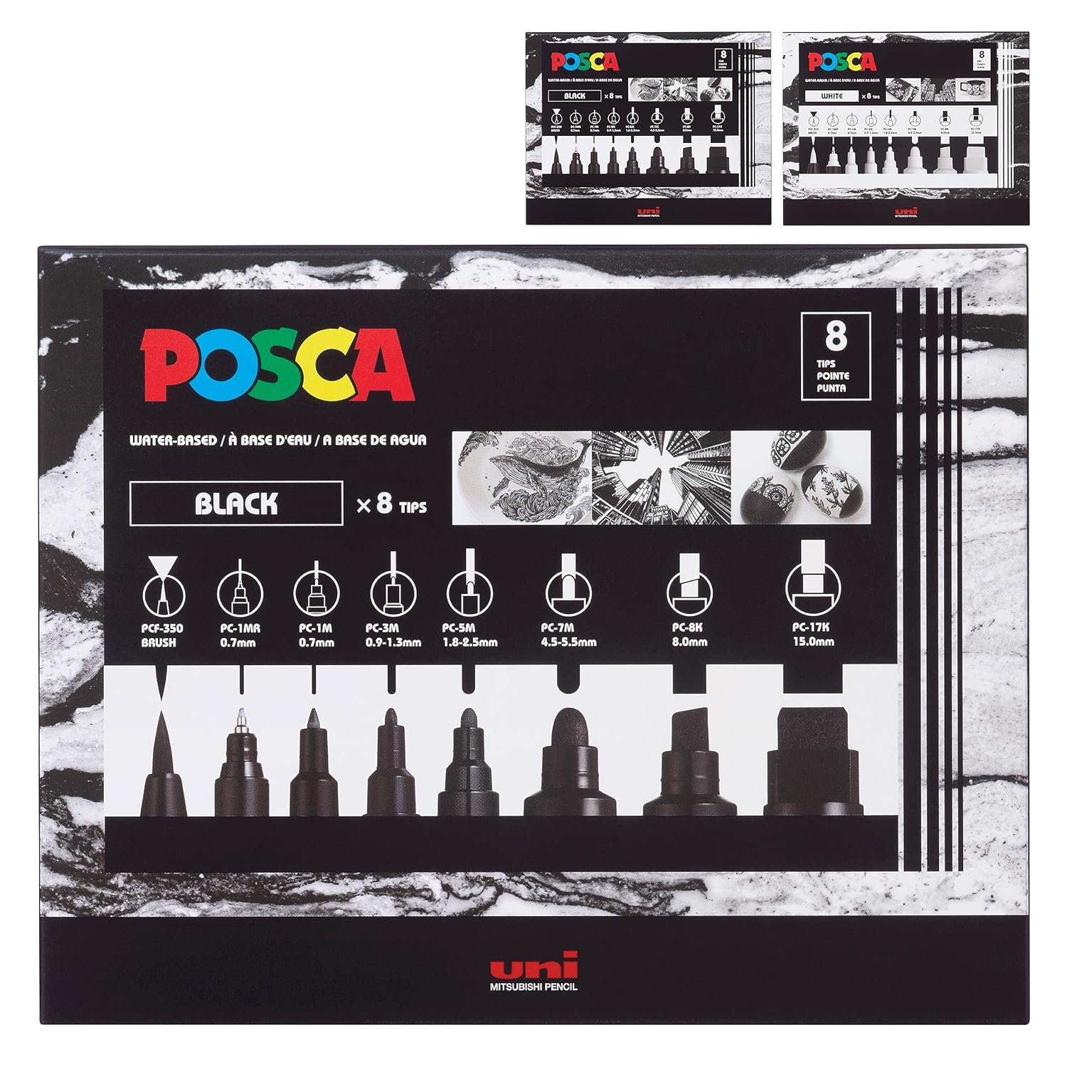 Uni Posca 8-Tip Acrylic Paint Marker Set for Creative Projects