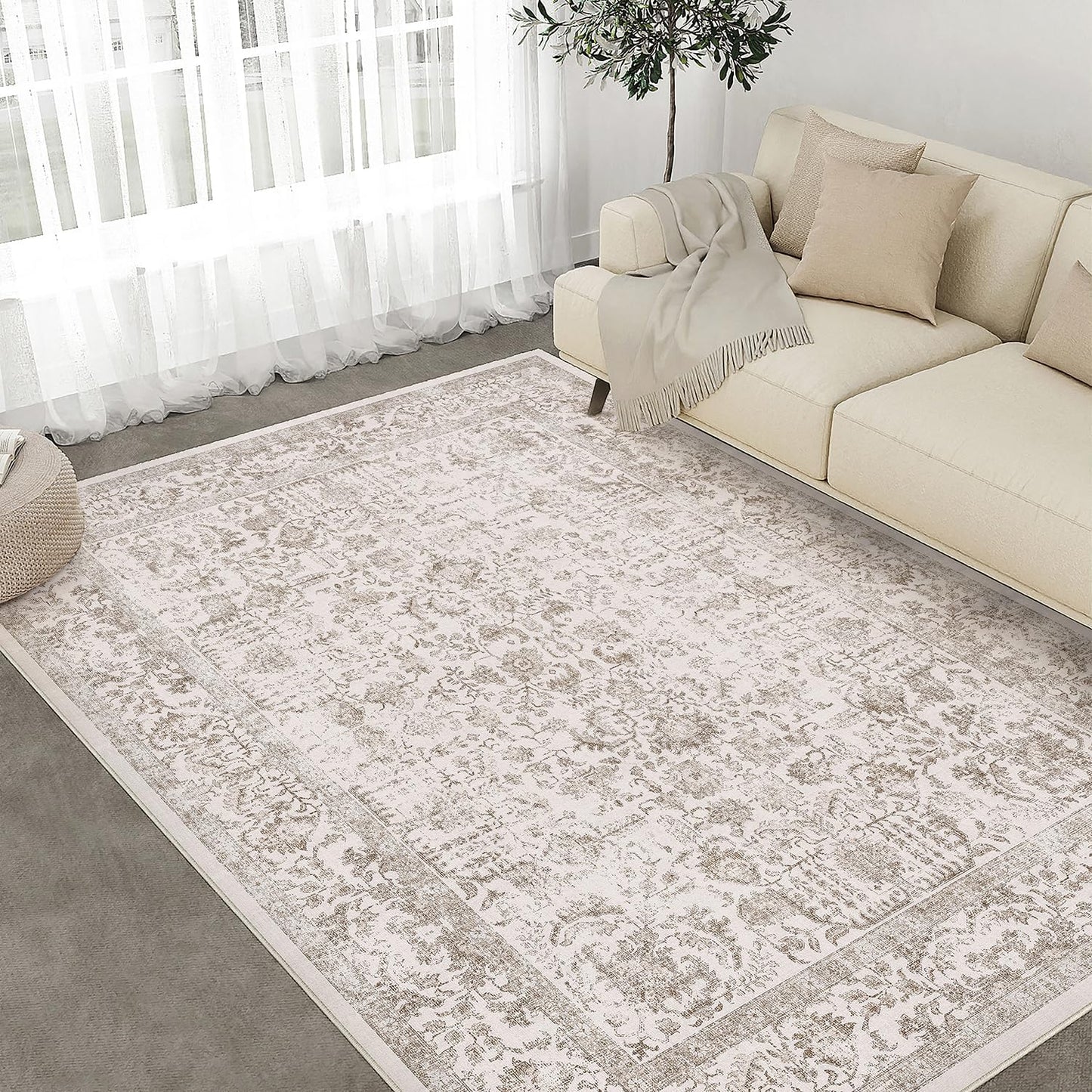 Light Brown Area Rug 6x9 Vintage Style for Living Room and More