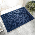 Boho Blue Floral Leaves Doormat 23x35 in - Durable All-Season Mat