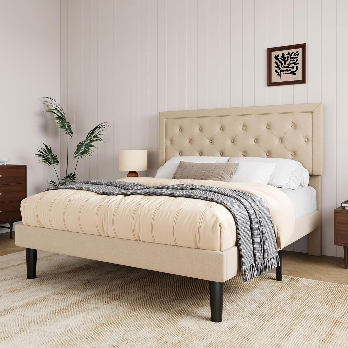 Allewie Full Size Upholstered Bed Frame with Adjustable Headboard