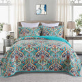 Cotton Queen Quilt Set - Lightweight Reversible Boho Quilt (90 x 98
