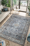 Machine Washable 9x12 Rug - Low Pile Vintage Area Rug for Living Room