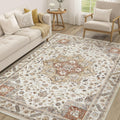Vintage Living Room Area Rug 5x7 - Soft Washable Distressed Taupe