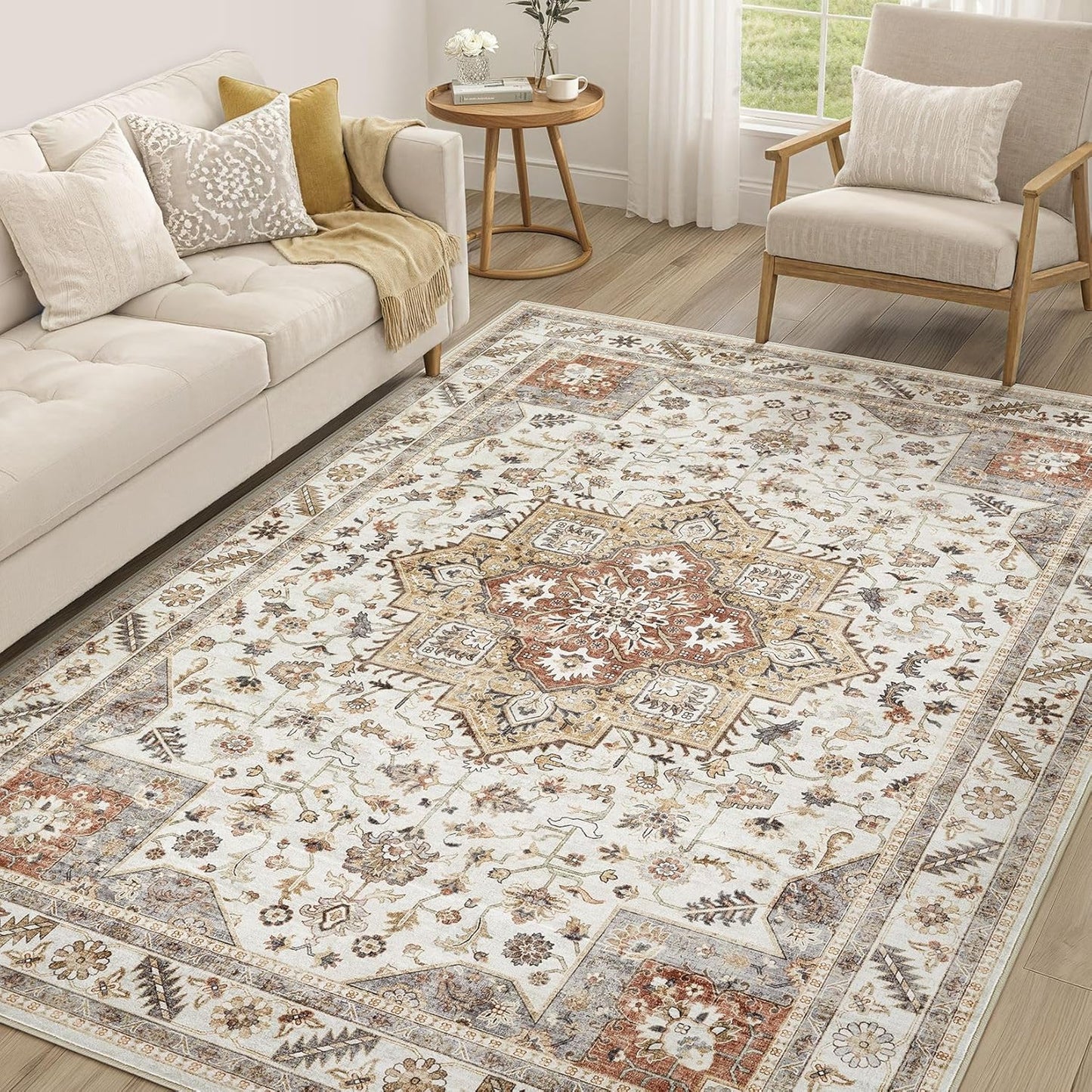 Vintage Living Room Area Rug 5x7 - Soft Washable Carpet
