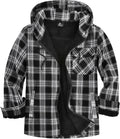 Men's Flannel Plaid Jacket with Sherpa Lining - Warm Hooded Zip Up