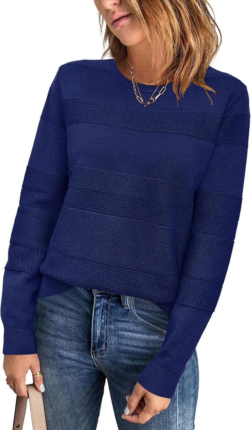 Arach&Cloz Womens Fall Sweaters 2024 Crochet Crew Neck