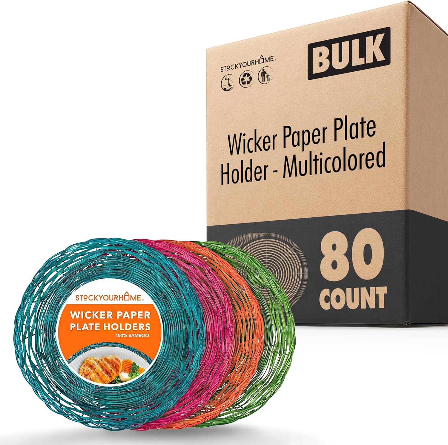 10-Inch Bamboo Paper Plate Holders - Heavy Duty Wicker Set