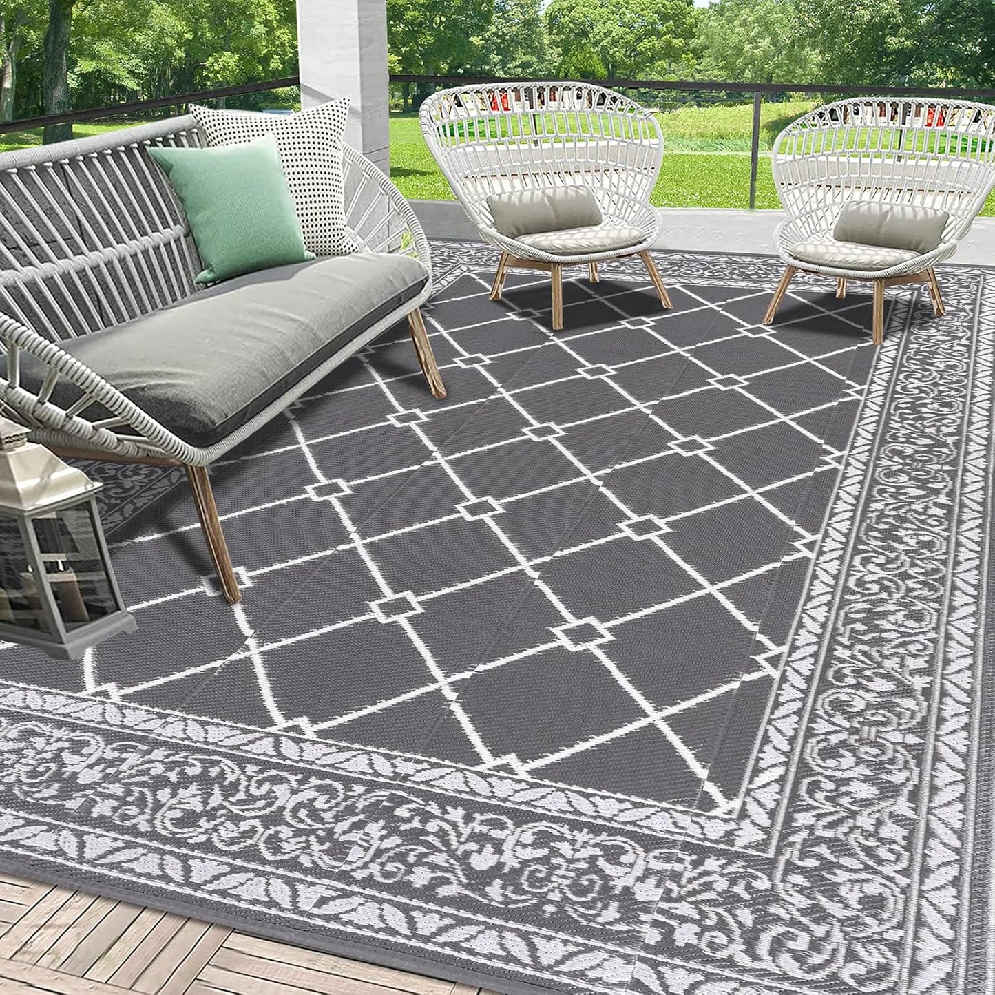 HEBE Outdoor Rug Waterproof 9x12 for Patio, Deck, and RV
