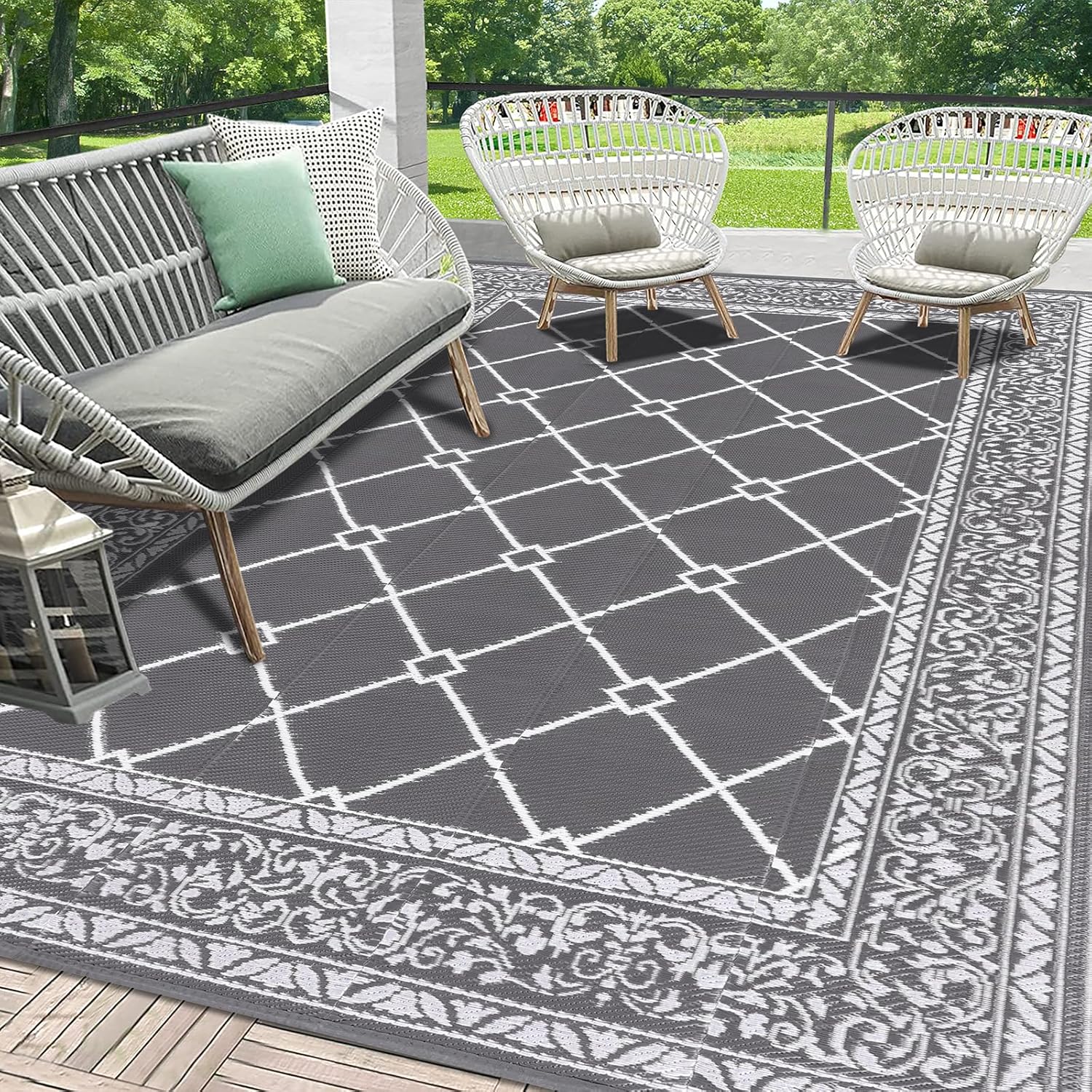 HEBE Outdoor Rug Waterproof 9x12 for Patio, Deck, and RV