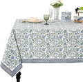Ridhi Columbia Blue Hand Block Print Cotton Tablecloth 108 x 70