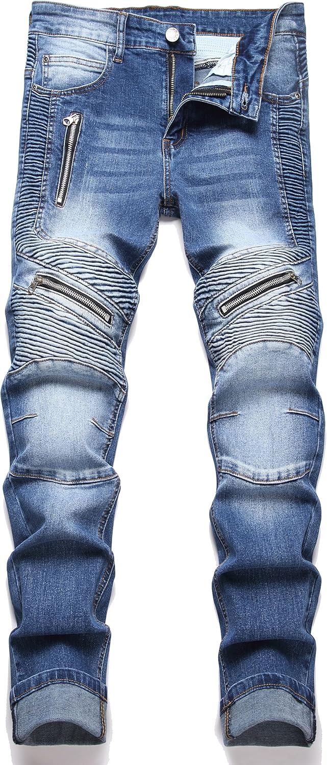Men's Classic Zipper Biker Regular Fit Flex Jean for Comfort