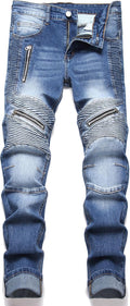 RXXKKK Men's Classic Zipper Biker Regular Fit Flex Jean (Style 5C3H)