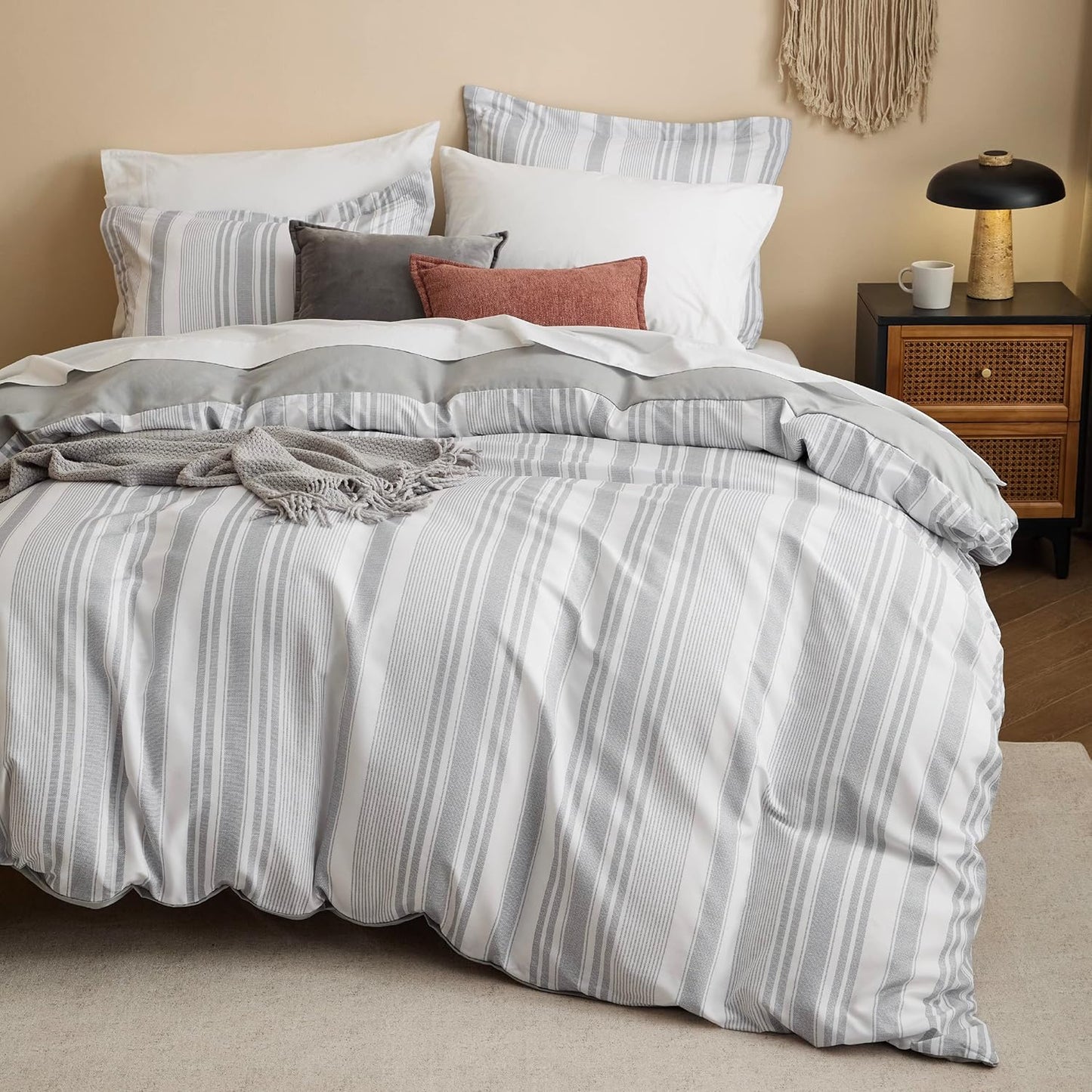 Bedsure Duvet Cover King Size - Striped Reversible Bedding Set