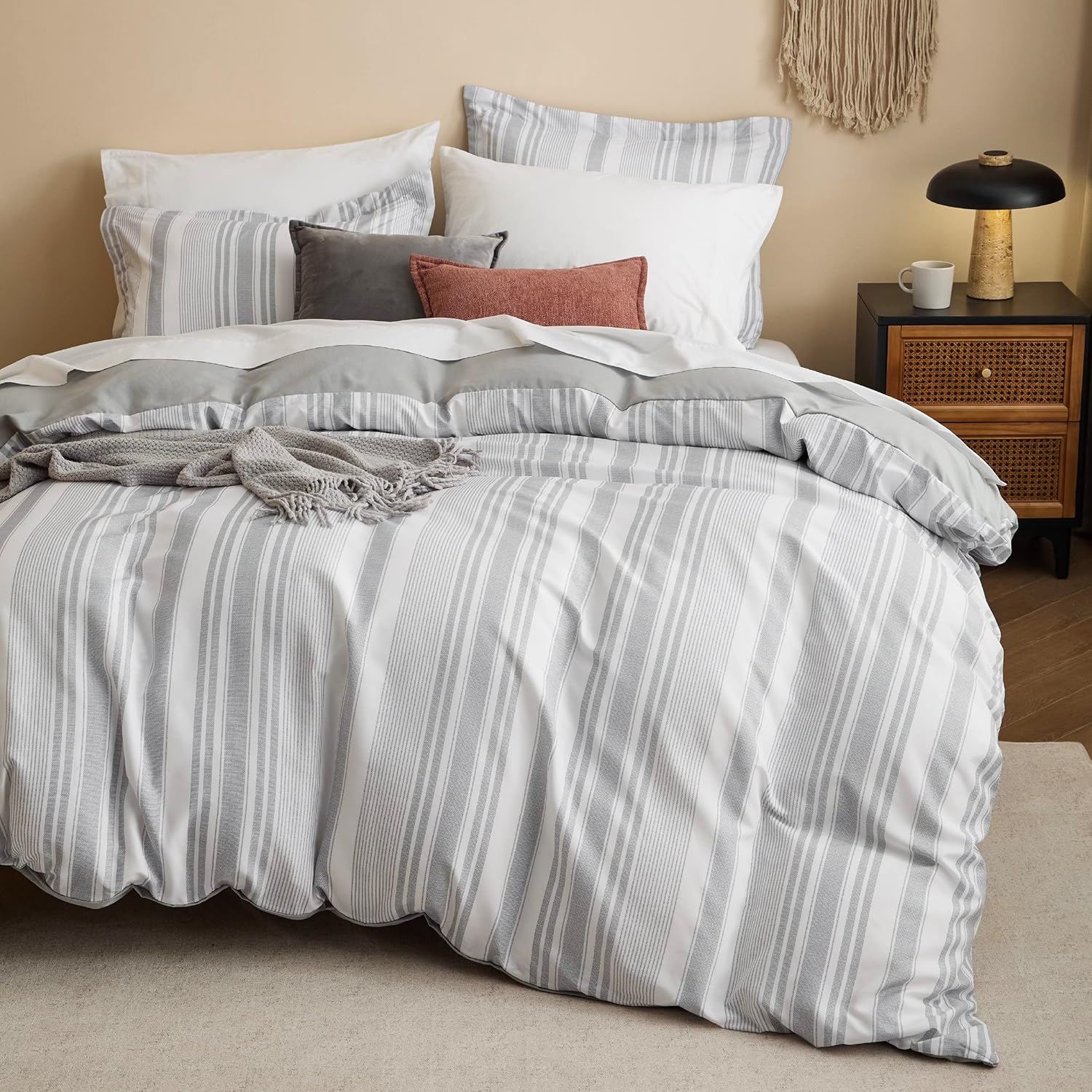 Bedsure Duvet Cover King Size - Striped Reversible Bedding Set