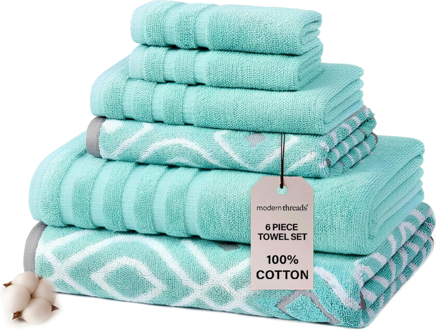 Modern Threads Oxford 6-Piece Cotton Towel Set in Aqua