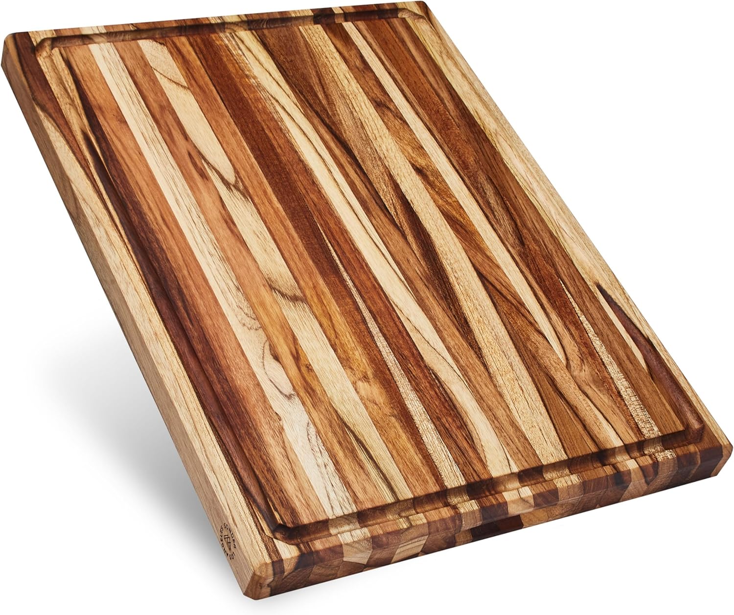 XL Thick Teak Wood Cutting Board with Juice Groove and Compartments