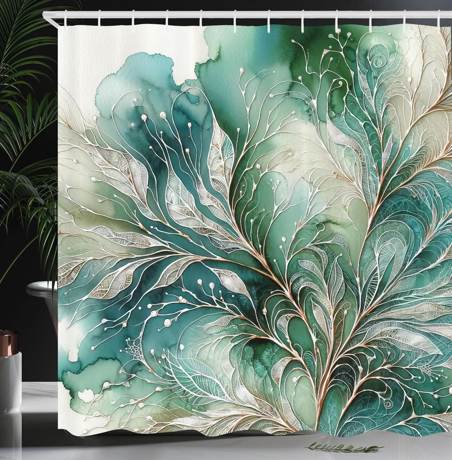 Abstract Marble Teal Shower Curtain Set