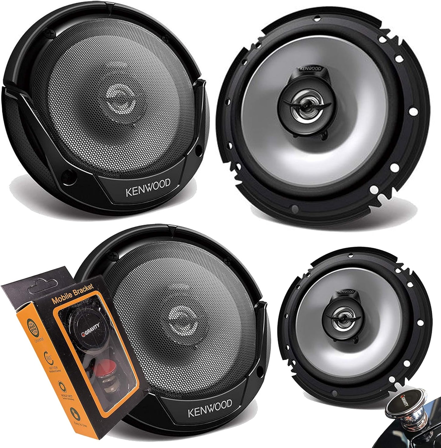 Kenwood KFC-1666S 6.5in Coaxial Car Speakers with Phone Holder