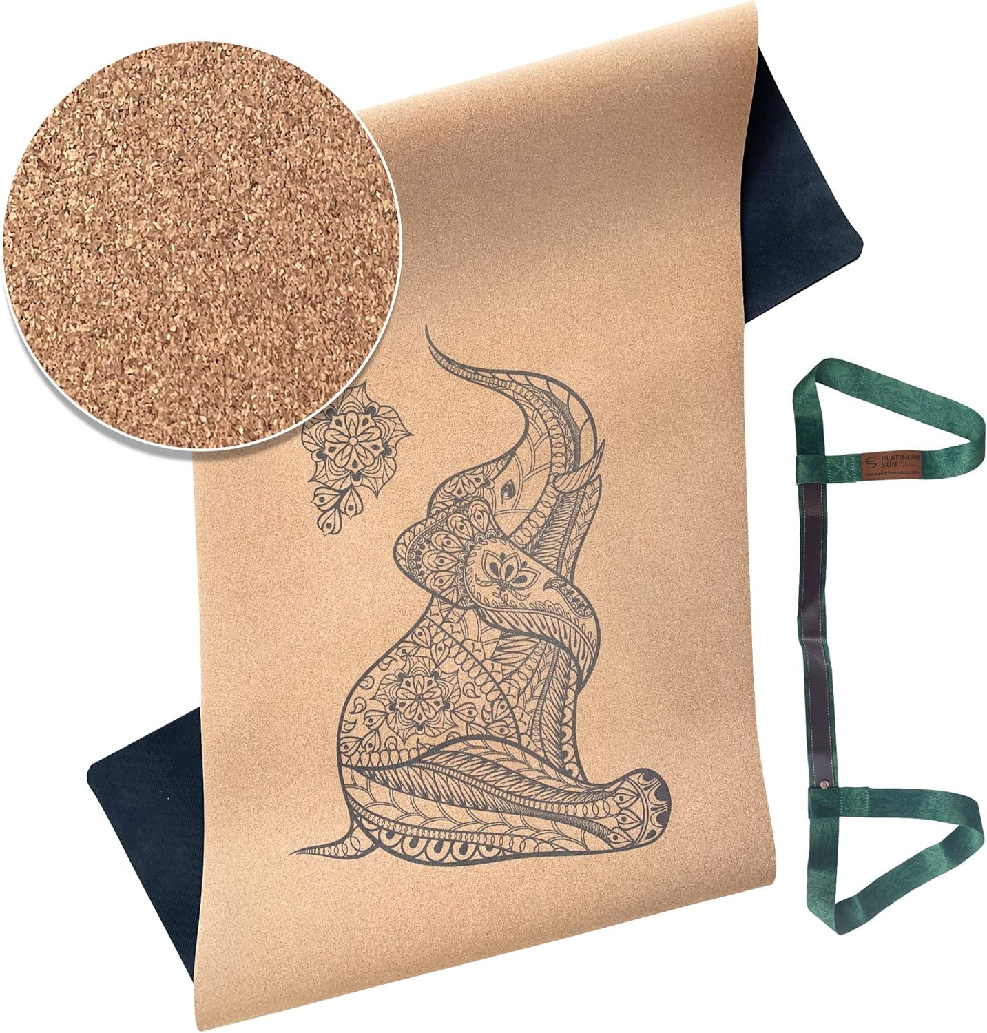 Platinum Sun Cork Yoga Mat - Extra Large Design, Non-Slip, Great for Hot Yoga 73x25!