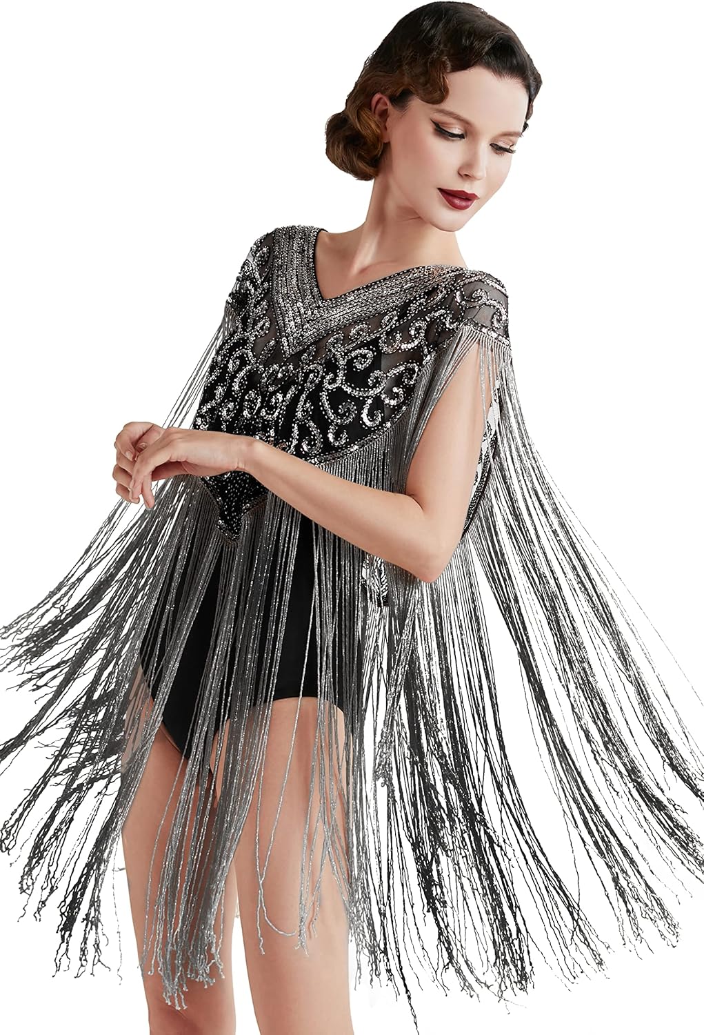 1920s Shawl Wraps Long Fringed Evening Cape for Elegant Style
