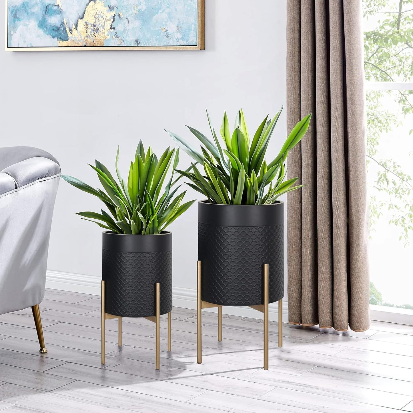 Oakrain Mid Century Modern Planters for Indoor Plants Set of 2
