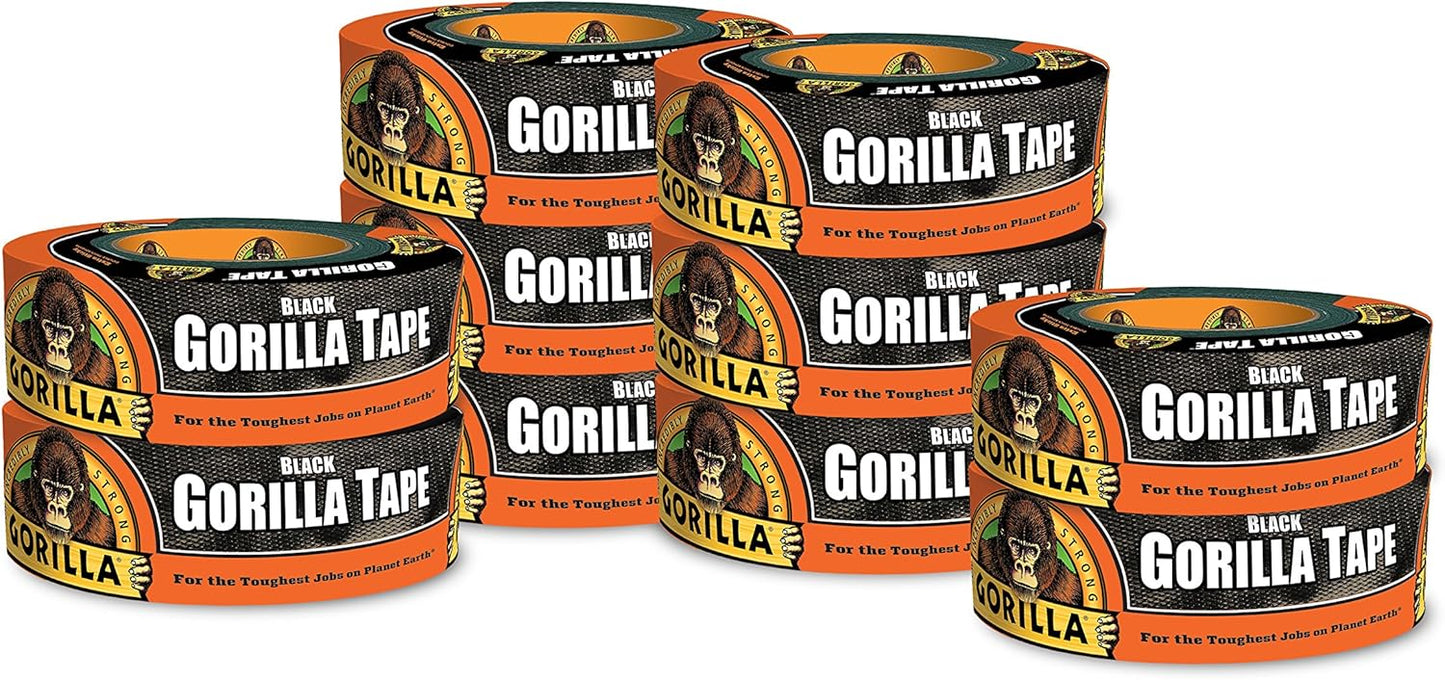 Gorilla Black Duct Tape, 1.88in x 35yd, Pack of 10 Rolls