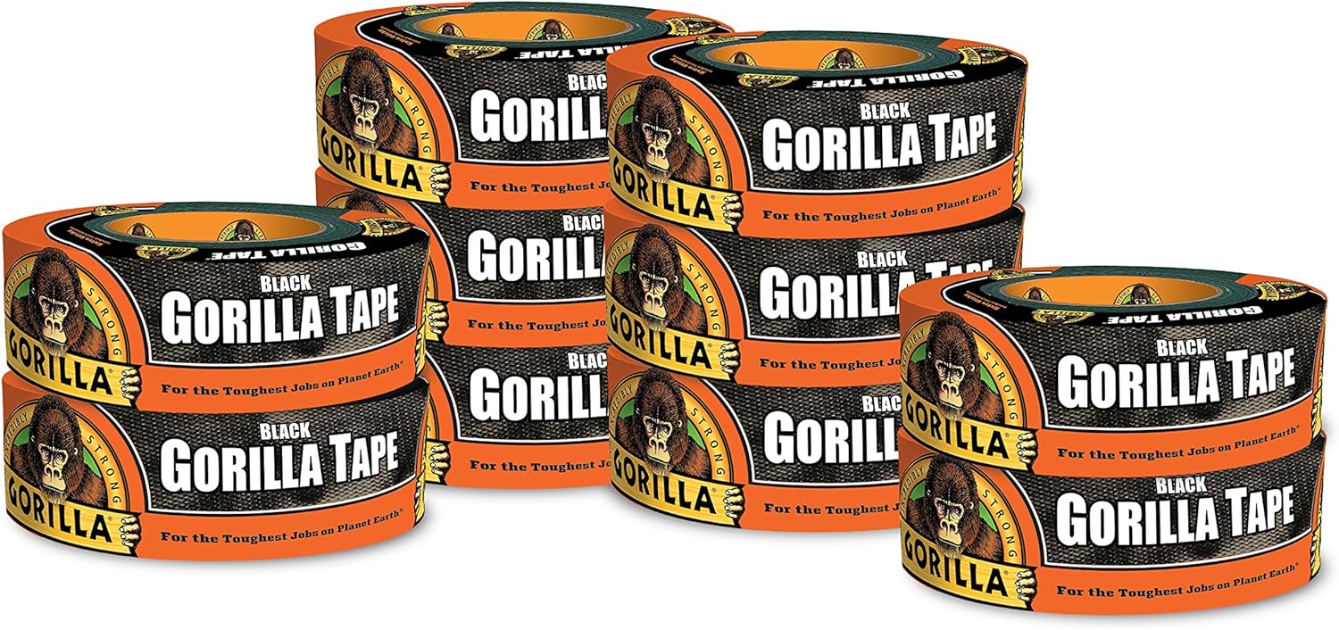 Gorilla Black Duct Tape, 1.88in x 35yd, Pack of 10 Rolls