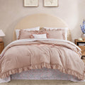 King Comforter Set Ruffle Pink Bedding - Shabby Chic Cozy