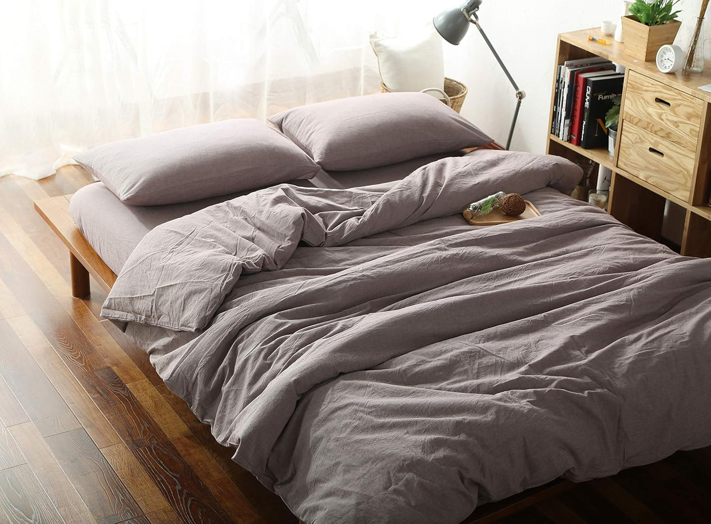 100% Washed Cotton Duvet Cover for Weighted Blanket 60x80 in Purple