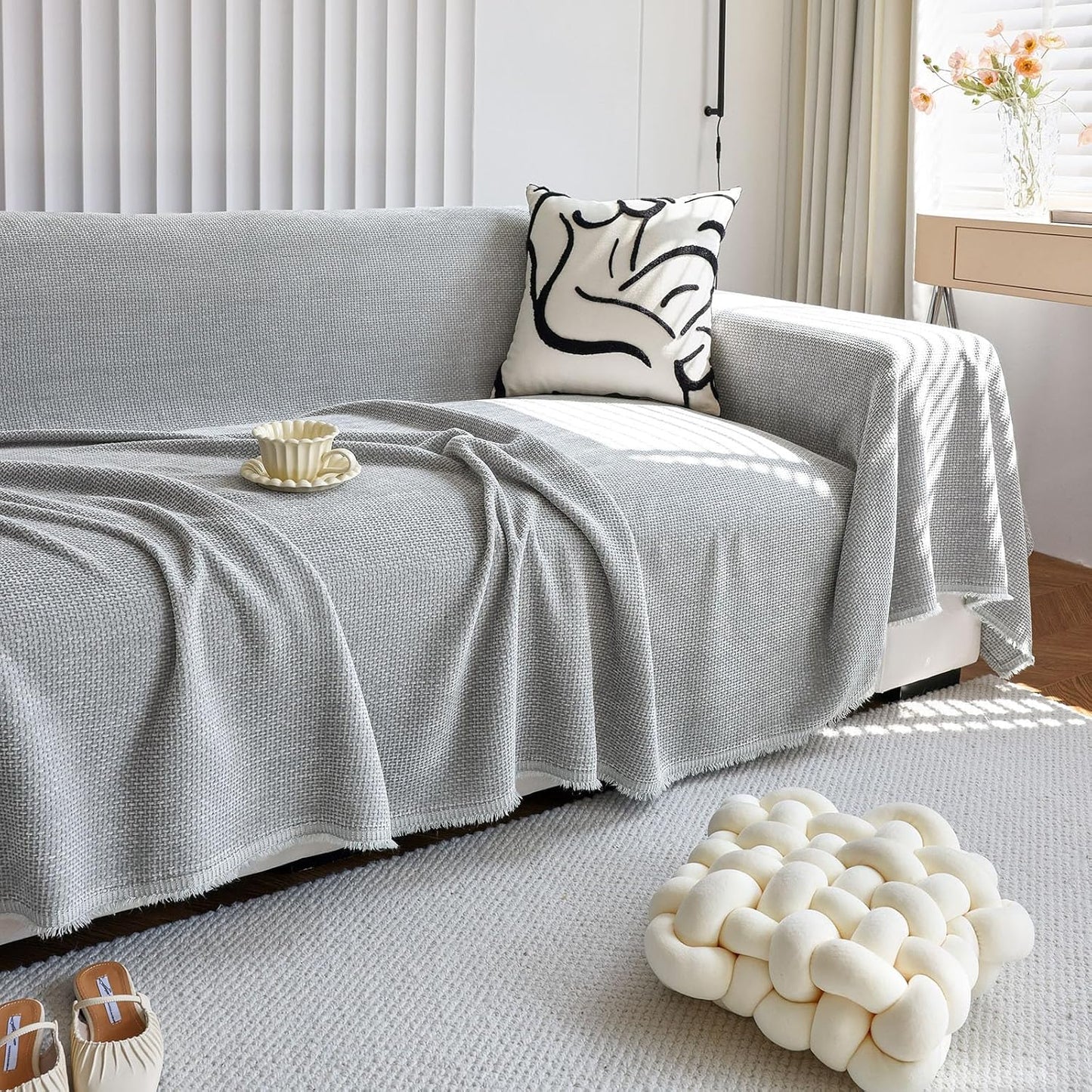 Grey Modern Sofa Covers for Kids Living Room by HANDONTIME