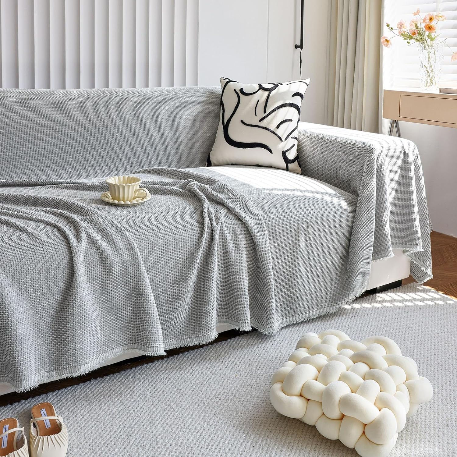 Grey Modern Sofa Covers for Kids Living Room by HANDONTIME