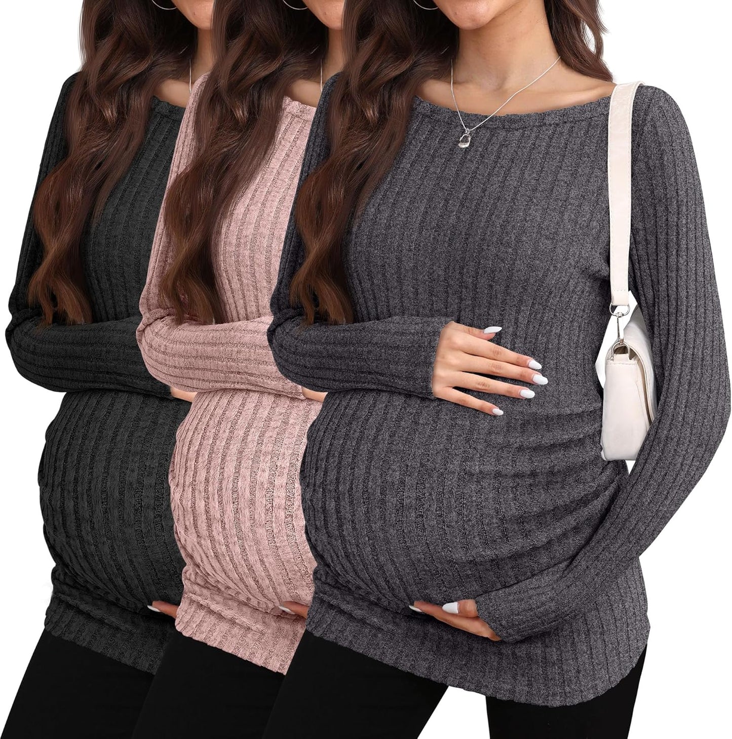3 Pack Fall Maternity Shirts Long Sleeve Sweaters for Moms