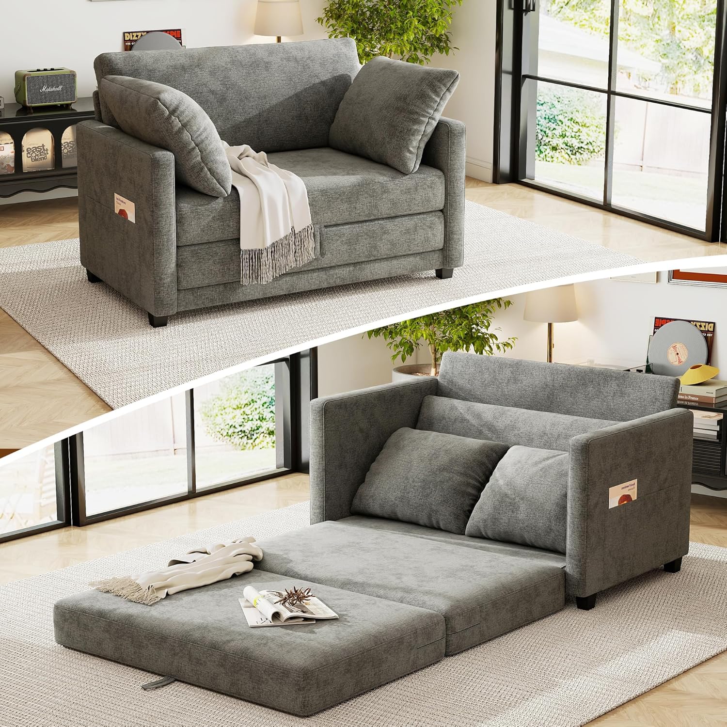 51 Loveseat Sleeper Sofa Bed for Small Spaces, Grey Chenille
