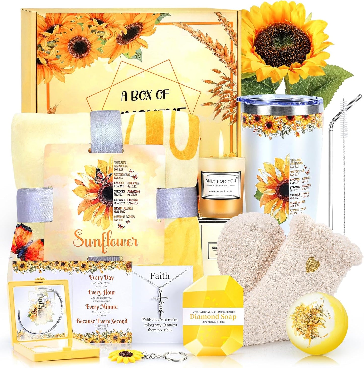 14PCS Sunflower Gifts Basket for Women - Self Care & Relaxation