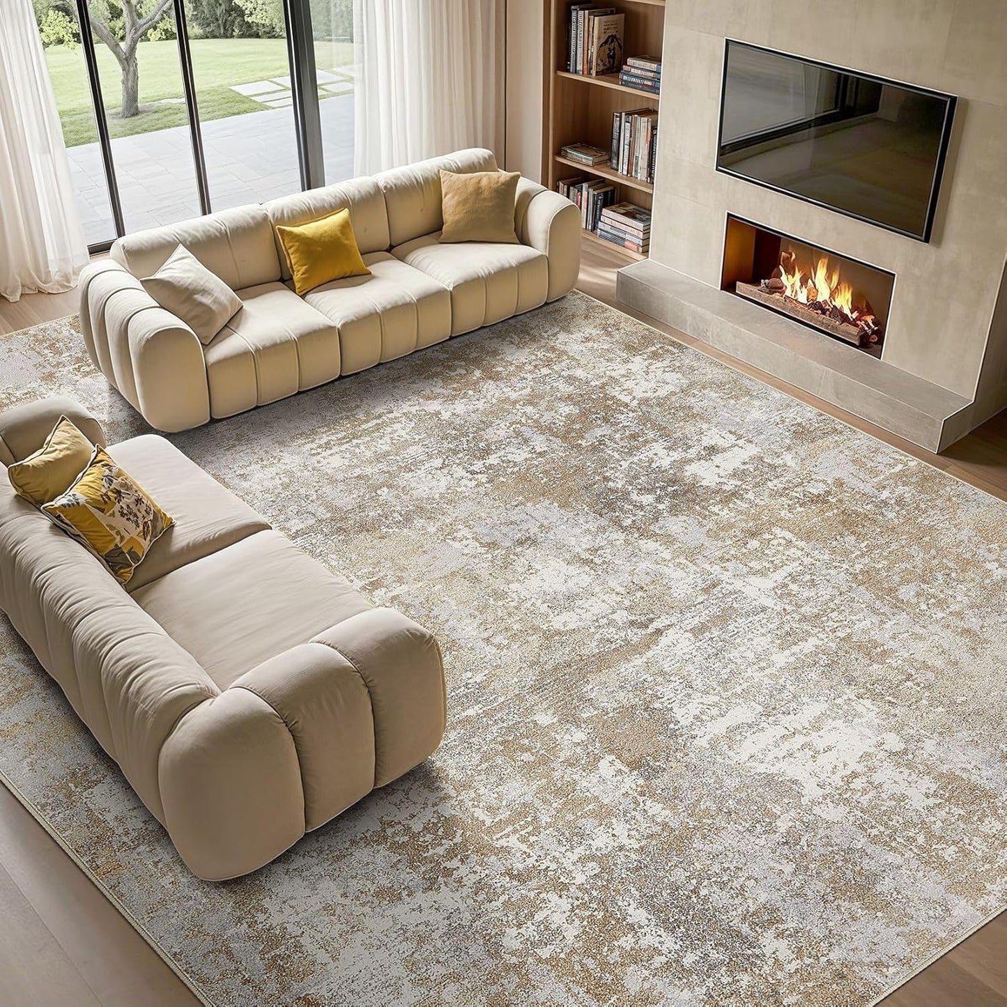 Tortania Washable 9x12 Area Rug: Modern Abstract Soft Carpet