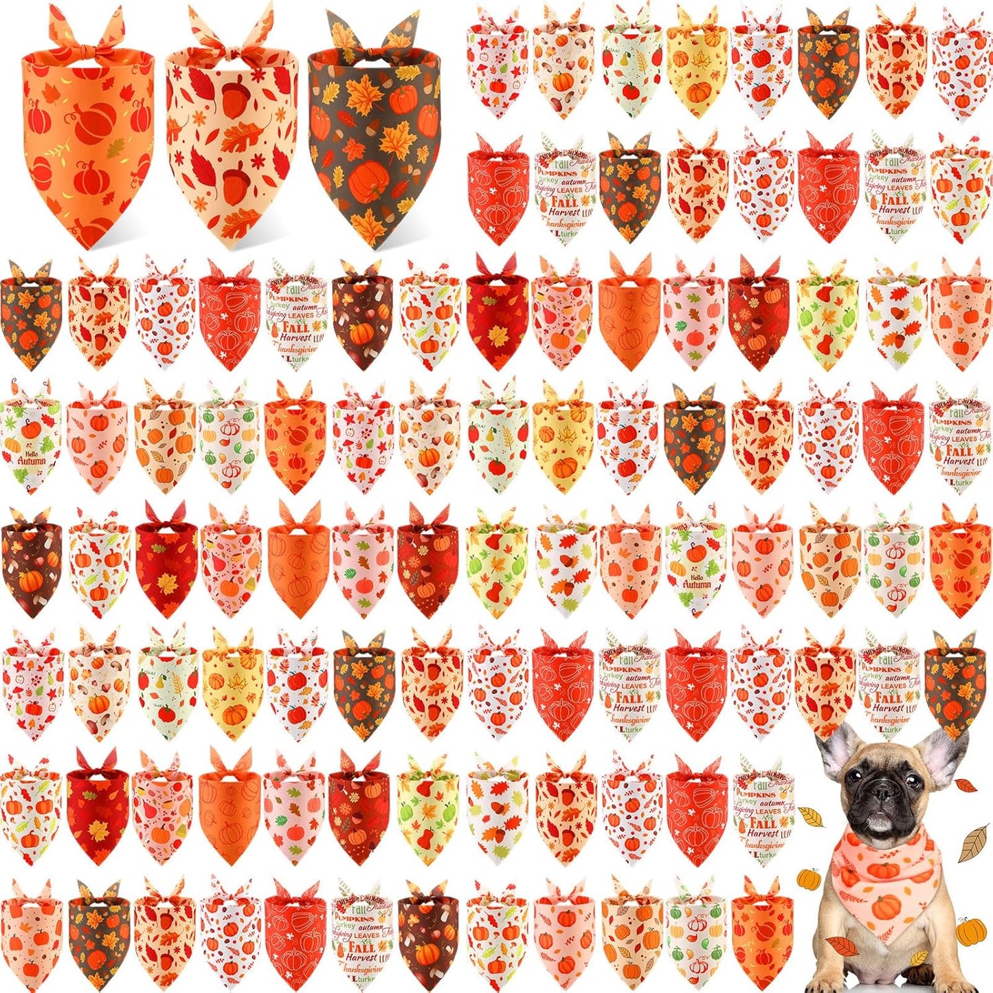 Chunful 100 Pieces Fall Dog Bandanas for Autumn Pet Style