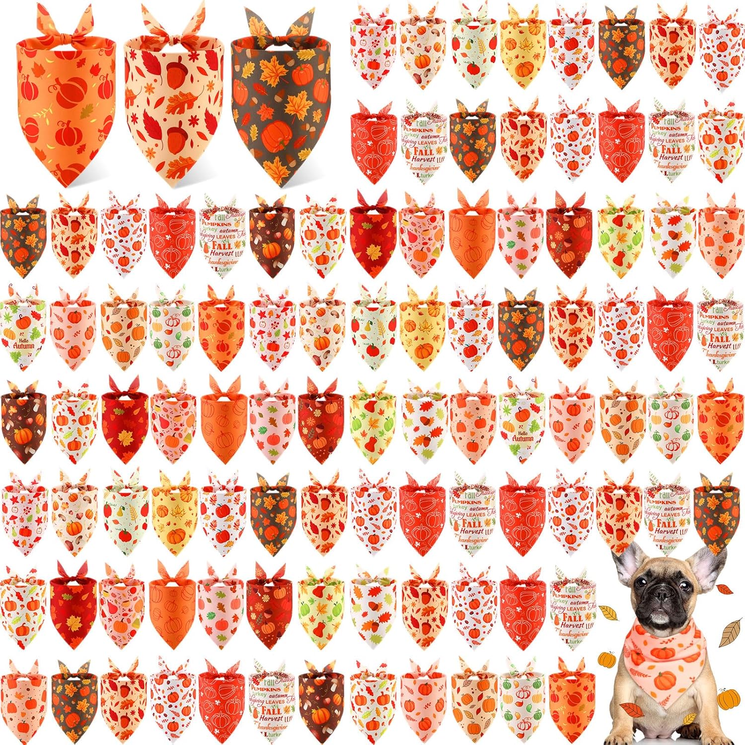 Chunful 100 Pieces Fall Dog Bandanas for Autumn Pet Style