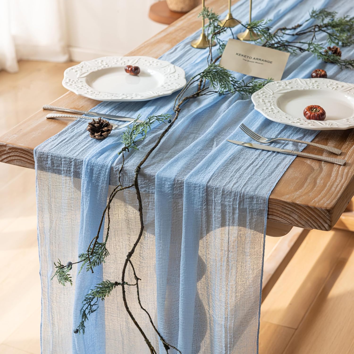 Light Blue Gauze Rustic Cheesecloth Table Runner for Events
