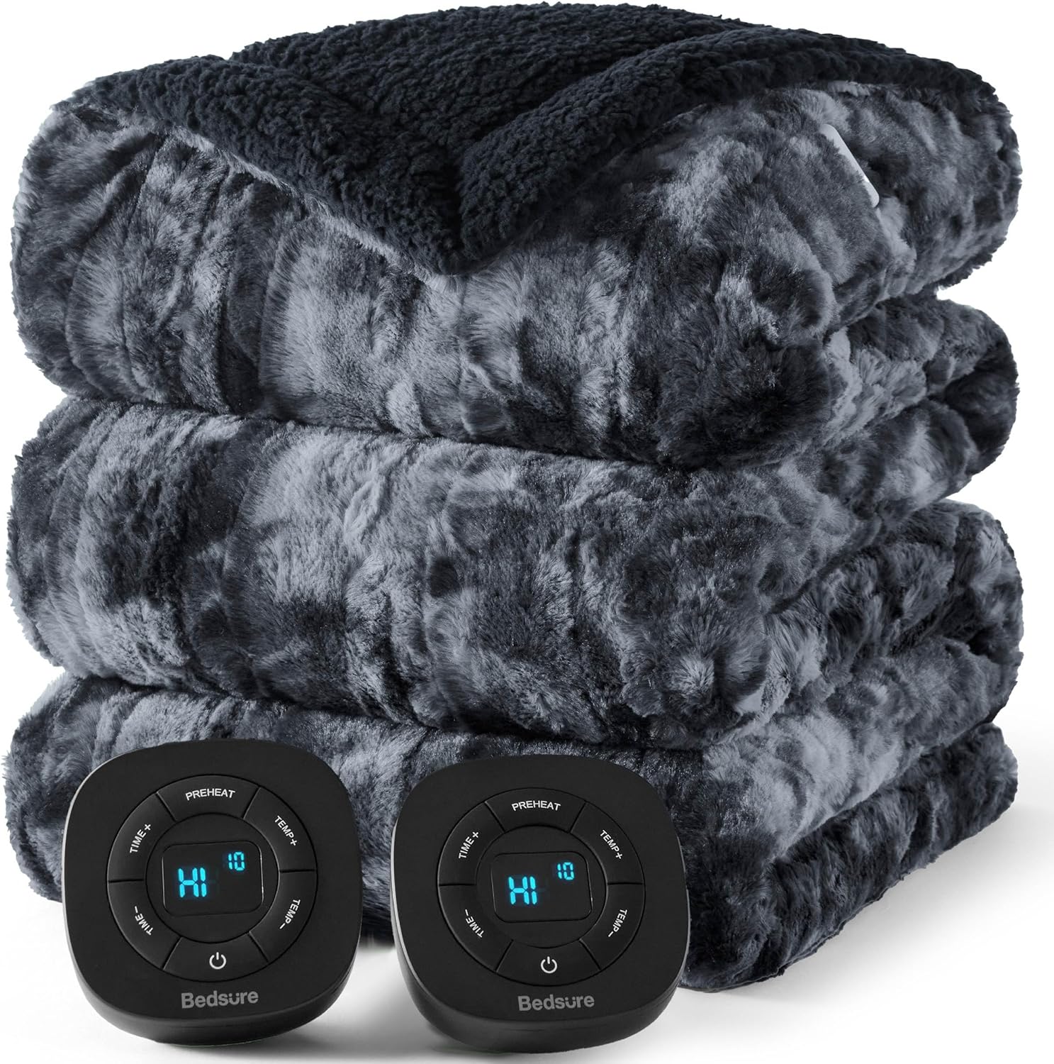 Faux Fur Electric Blanket Queen Size with Dual Control Comfort
