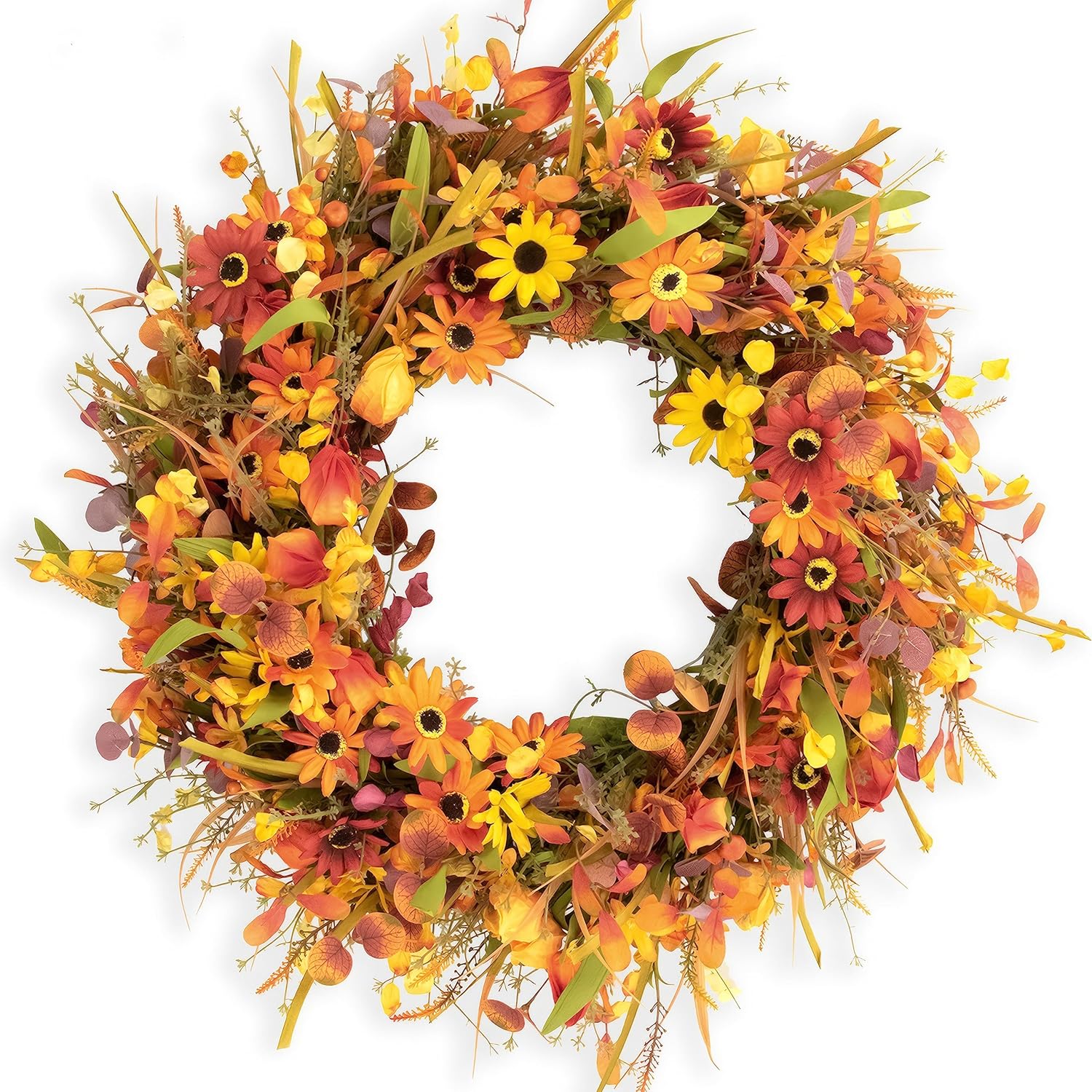 28 Inch Large Fall Wreaths for Front Door with Sunflowers